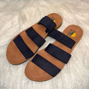 Maui Island Navy Blue 3 Strap Banded Sandals Flat Comfortable Summer Spring